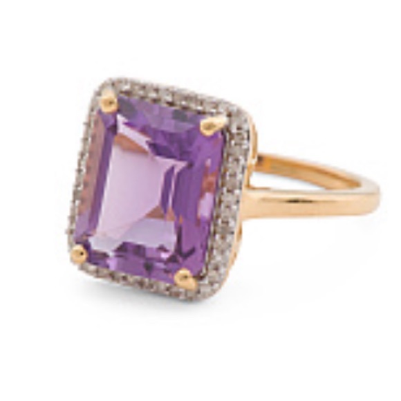 GORG! Hirajule Emerald Amethyst Diamonds 14K Gold Platted Ring Engagement India - Picture 3 of 5